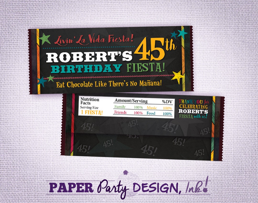 Fiesta Party Hershey Bar Wrapper for 1.55 Oz Size, Digital Fiesta Party ...