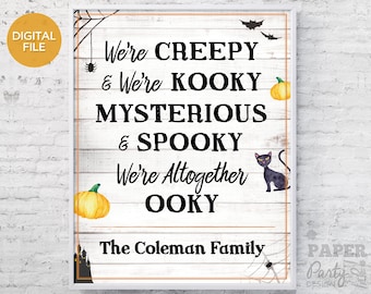 28 x 36 cm utskrivbar Halloween-familjskylt, rolig Halloween-familjeaffisch, utskrivbar Halloween-hemdekoration, personlig Halloween-familj