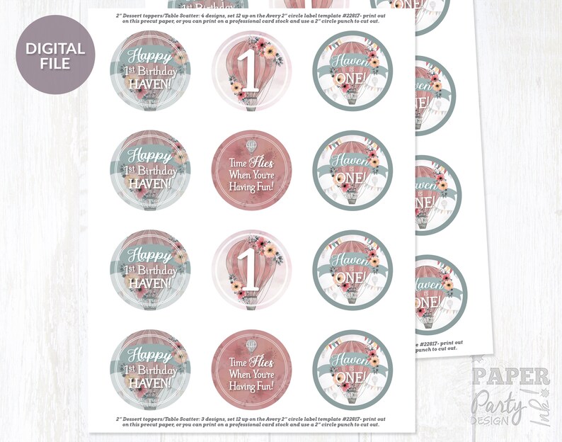 Printable Hot Air Balloon Birthday Cupcake Toppers Hot Air | Etsy