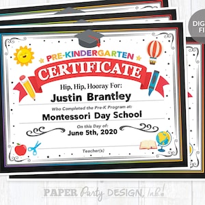 Classroom Pack Printable PreK Graduation Certificates, Pre-K Certificate Class Pack, Preschool Diploma, Personalized Preschool Certificates