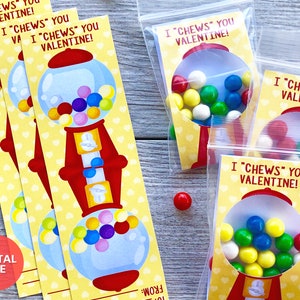 Printable Valentine's Day Gumball Cards, I Chews You Valentine Printable Inserts, Valentine Printable Card Inserts, Gum Ball Valentines image 5