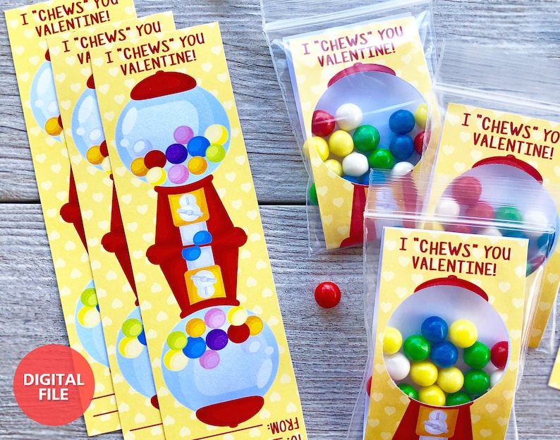 Printable Valentine's Day Gumball Cards, I Chews You Valentine Printable Inserts, Valentine Printable Card Inserts, Gum Ball Valentines image 5