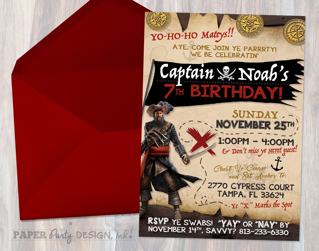 Pirate Birthday Party Invitation, Pirate Party Invitation, Pirate Digital Printable Invitation