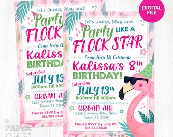 Printable Flamingo Birthday Invitation, Party like a Flock Star Birthday Invitation, 5"x7" Printable Flamingo Invite, Digital Flamingo Party