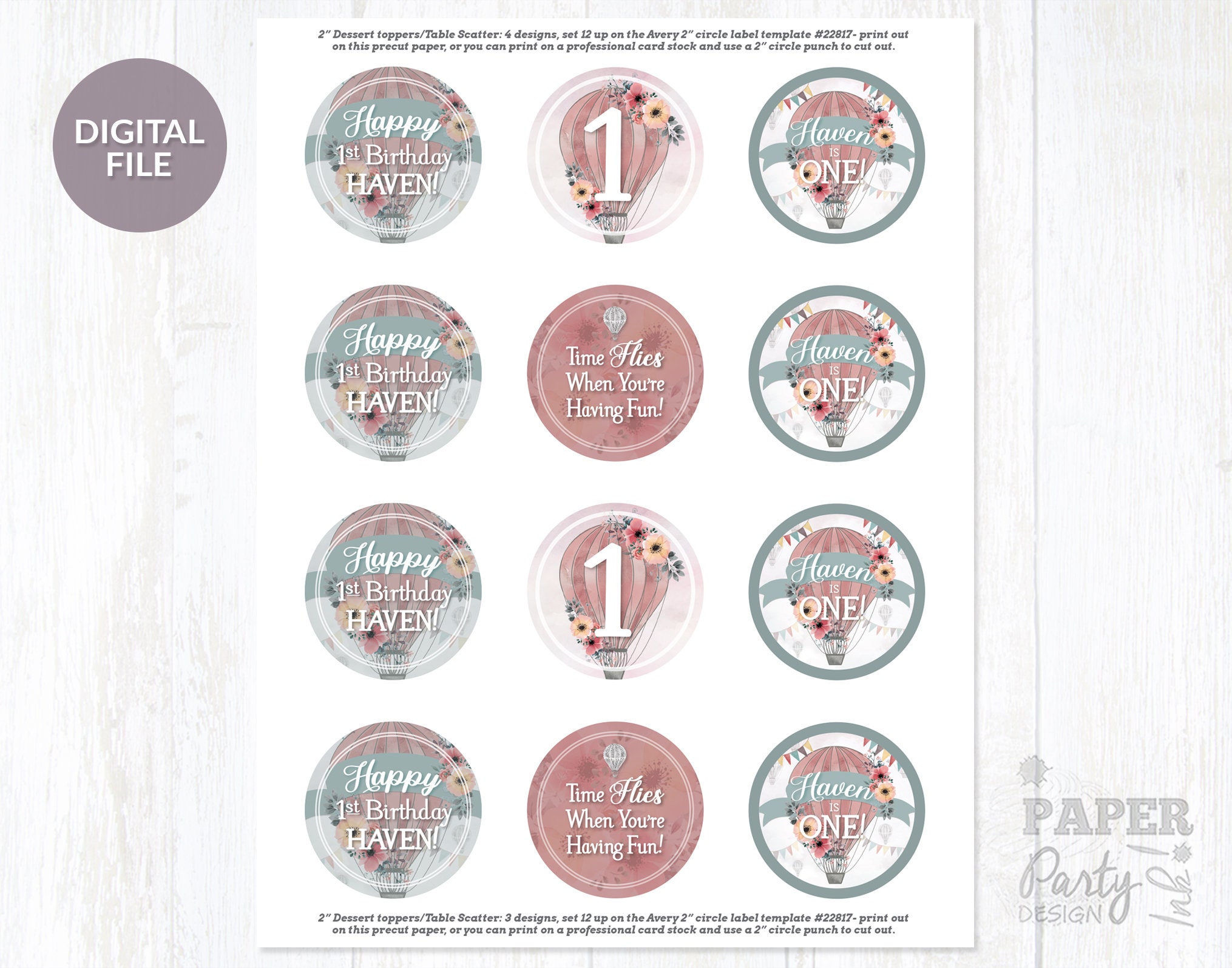 Printable Hot Air Balloon Birthday Cupcake Toppers Hot Air | Etsy