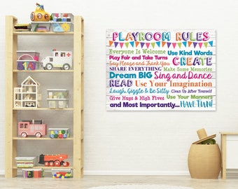 Spielzimmer Regeln Druckbar, 30" H x 40" W Mädchen Spielzimmer Regeln Digitales Poster, Little Girl Playroom Poster, Playroom Rules Digital Print