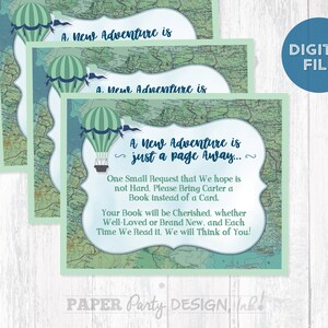 Adventure Baby Shower Book Card 4" x 5", Heißluftballon Shower Druckbare Buchkarte, Orte, die Du gehen wirst digitale Buchkarte, Bring eine Buchkarte