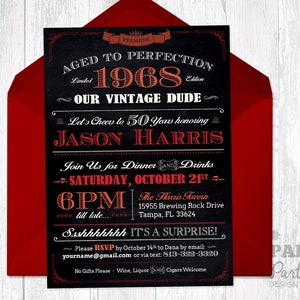 Aged to Perfection Birthday Invitation, Vintage Dude Party 5&quot; x 7&quot; Digital Invitation, Milestone Birthday, Vintage Dude Party Invitation