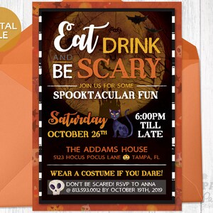 Halloween Party Invitation Printable, Eat Drink and Be Scary Halloween Invitation, Halloween 5&quot;x7&quot; Printable Invitation, Halloween Printable
