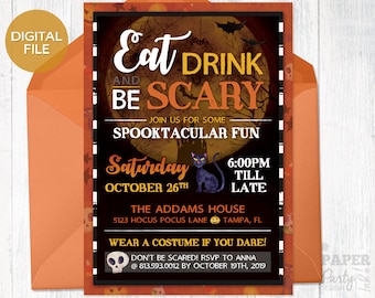 Halloween Party Invitation Printable, Eat Drink and Be Scary Halloween Invitation, Halloween 5"x7" Printable Invitation, Halloween Printable