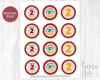 Taco TWOsday Party Cupcake Toppers/Table Confetti Red, Personalized Taco Twosday Party Printables, Table Confetti, Digital Cupcake Toppers