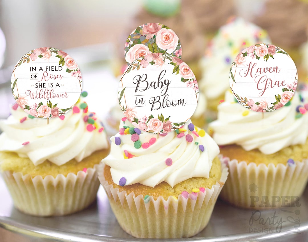 Baby in Bloom Shower Toppers, Baby in Bloom Cupcake Toppers, Baby in ...