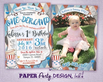 Alice in ONE-derland 1st Birthday Invitation with Photo Traditional Color Scheme, Digital One-derland 1st Birthday Party 2 sided Invitation