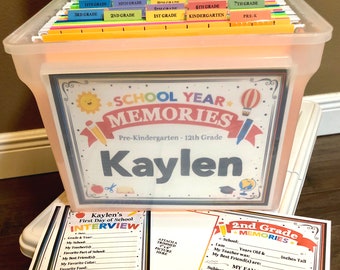 Personalized School Memory Box Printable Kit, DIY School Keepsake Kit, School Years Memory Box Printable Filing Kit, DIY School Memories Bin