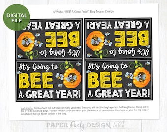 Printable Back to School Bag Topper, It's Going to BEE a Great Year Bag Topper, Biene zurück zur Schule Müslitasche Topper, Instant Download