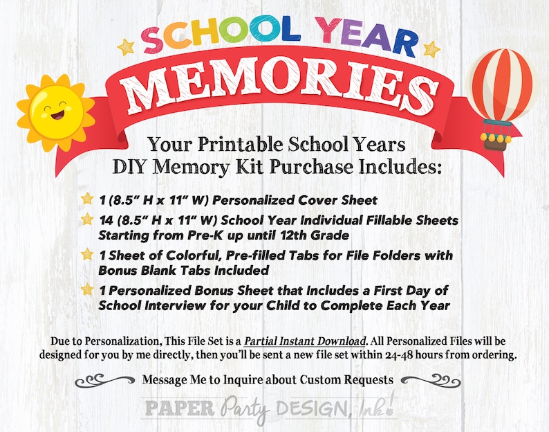 Personalized School Memory Box Printable Kit, DIY School Keepsake Kit, School Years Memory Box Printable Filing Kit, DIY School Memories Bin image 4