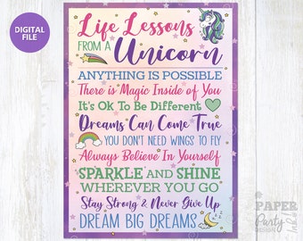 Life Lessons from a Unicorn 18" x 24" Printable Poster, Unicorn Poster, Unicorn Inspirational Wall Art, Printable Unicorn Room Decoration