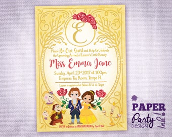 Invitación a la Bella y la Bestia 5" x 7", Invitación a baby shower digital de La Bella y la Bestia, Baby Shower imprimible de 5" x 7"