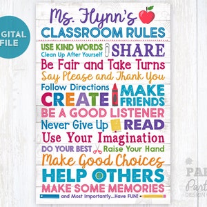 Classroom Rules Digital Poster 12&quot; x 18&quot;, Classroom Rules Sign, Teacher Appreciation Classroom Rules Poster, Teacher Gift, Teacher Printable