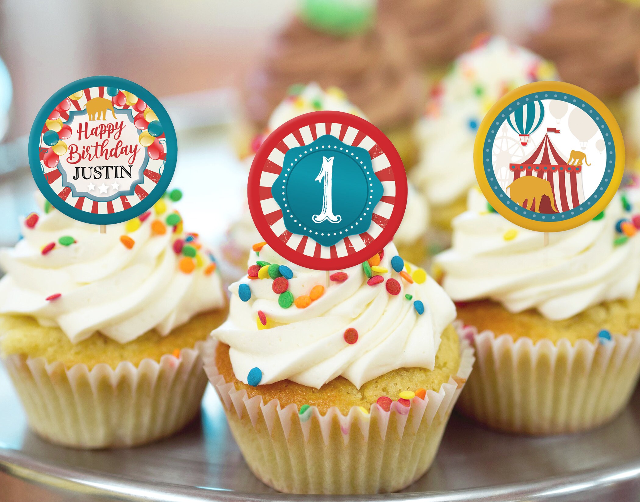 Carnival Birthday Party Cupcake Toppers Circus Party Toppers | Etsy