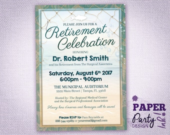 Retirement Party Invitation Beach and Fish theme, 5 x 7 Digital Retirement Celebration Invite, Beach Themed Retirement Invitation Printable