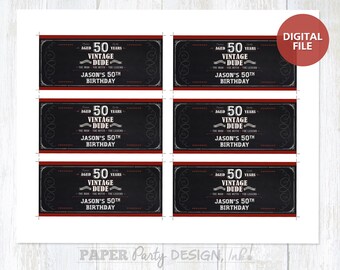 Vintage Dude 2" x 4.5" Mini Champagne Bottle Wraps, Printable 50th Birthday Mini Bottle Labels, Milestone Birthday Labels, Champagne Wrapper
