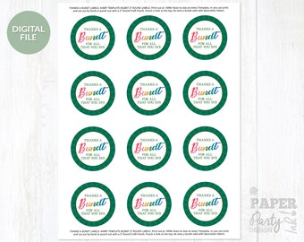 Printable Bundt Cake Thank You Tags, Thanks a Bundt Cake Gift Tags, 2" Printable Thank You Gift Tags, 2" Round Gift Tags