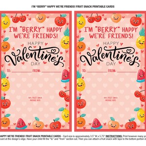 Printable Valentine's Day Fruit Snack Cards, Berry Happy We're Friends ...