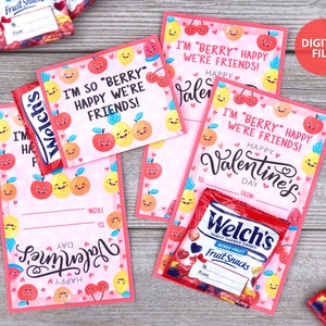Cartes imprimables de casse-croûte de fruit de la Saint-Valentin, cartes de casse-croûte de fruit de Berry Happy We're friends, produits à imprimer de gosse de la Saint-Valentin, collations de fruits de la Saint-Valentin