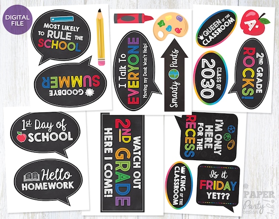 Back to School Photo Prop Set, 1st Day of School Photo Props Digital File, Custom School Photo Prop Set, Back to School Photo Booth Props