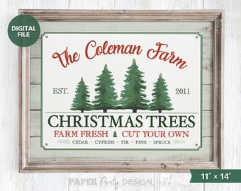 Christmas Tree Farm Printable 11" x 14", Christmas Wall Decor, Personalized Family Christmas Printable, Holiday Farmhouse Home Decoration
