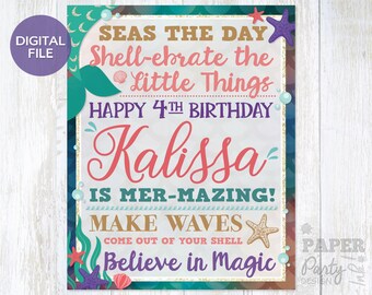 Personalized Mermaid Birthday Sign, Mermaid Party Printable 8" x 10" Cake Table Sign, Mermaid Party Decoration, Mermaid Shell-a-Bration Sign