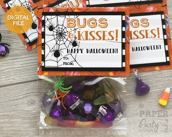 Halloween Bugs & Kisses Printable Treat Bag Topper, Classroom Treat Bag Topper, Halloween Treat, Halloween Kids Party Favor Printable