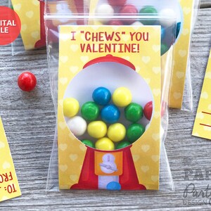 Printable Valentine's Day Gumball Cards, I Chews You Valentine Printable Inserts, Valentine Printable Card Inserts, Gum Ball Valentines image 9