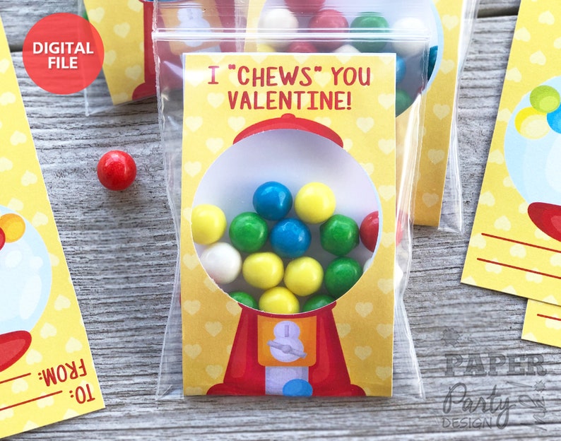 Printable Valentine's Day Gumball Cards, I Chews You Valentine Printable Inserts, Valentine Printable Card Inserts, Gum Ball Valentines image 9