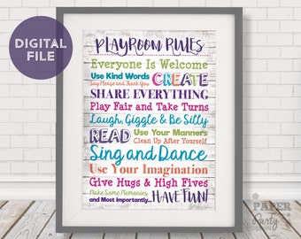 18" x 24" Girls' Playroom Rules Digitales Poster, Playroom Rules Poster, Playroom Rules Poster Instant Download, Playroom Rules 18 x 24 Poster