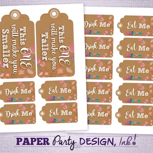 ONE-derland Party Tags, Alice in ONE-derland Party Tags, One-derland Tea Party Drink Me Tags, Alice in One-derland Party Tag Decorations
