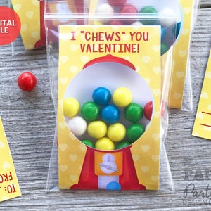 Printable Valentine's Day Gumball Cards, I Chews You Valentine Printable Inserts, Valentine Printable Card Inserts, Gum Ball Valentines image 3