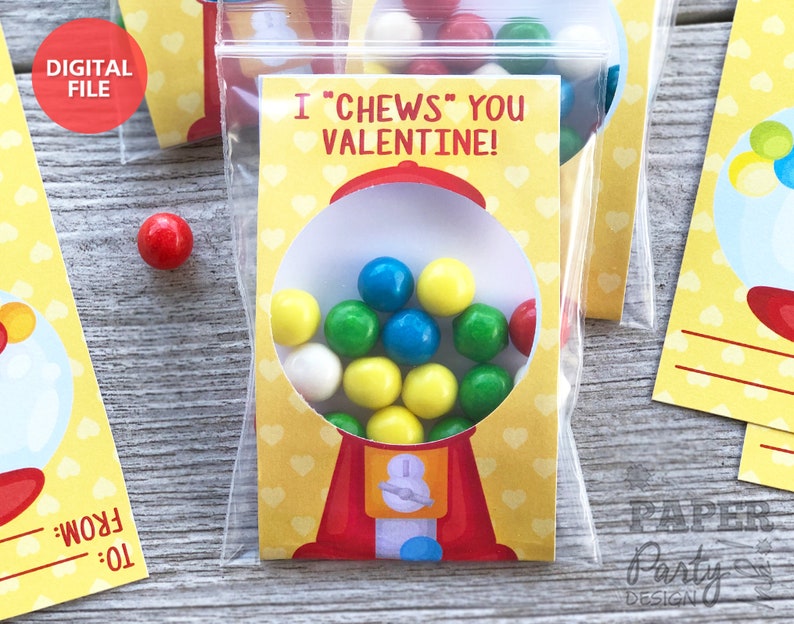 Printable Valentine's Day Gumball Cards, I Chews You Valentine Printable Inserts, Valentine Printable Card Inserts, Gum Ball Valentines image 3