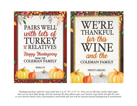 Wine Label Printable Thanksgiving Wine Labels Set Printable ...