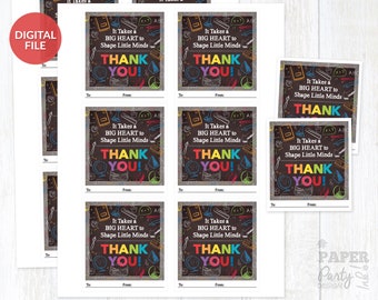 Printable Teacher Appreciation Tags, It Takes a Big Heart to Shape Little Minds Teacher Appreciation Tags, Teacher Printable Gift Tags