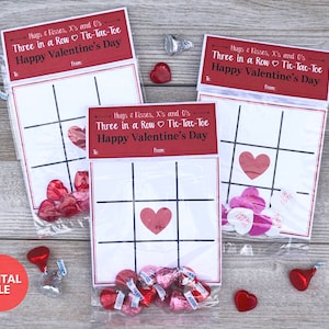 Printable Valentine's Day Tic Tac Toe Cards, Valentine Tic Tac Toe Card & Bag Topper, Kids Valentine Printables, Tic Tac Toe Valentine Game image 1