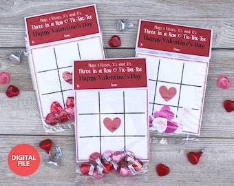 Printable Valentine&#39;s Day Tic Tac Toe Cards, Valentine Tic Tac Toe Card & Bag Topper, Kids Valentine Printables, Tic Tac Toe Valentine Game