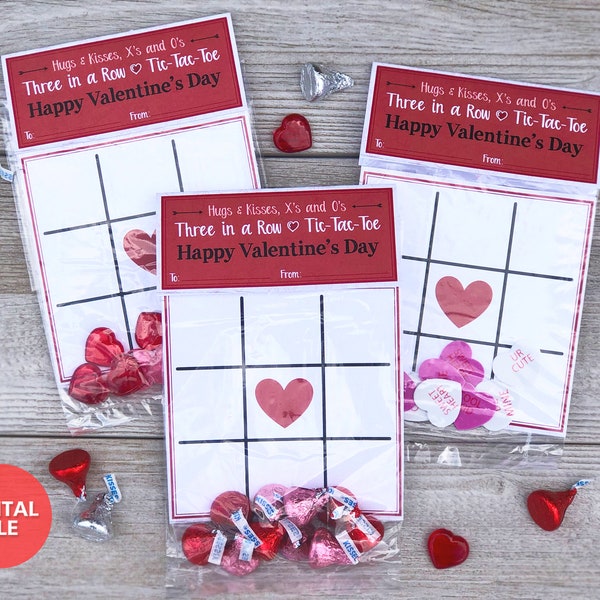 Printable Valentine's Day Tic Tac Toe Cards, Valentine Tic Tac Toe Card & Bag Topper, Kids Valentine Printables, Tic Tac Toe Valentine Game