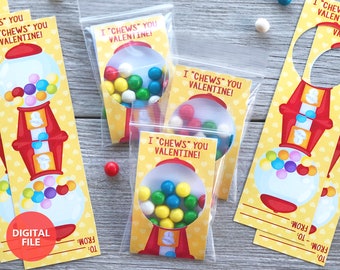 Printable Valentine&#39;s Day Gumball Cards, I &quot;Chews&quot; You Valentine Printable Inserts, Valentine Printable Card Inserts, Gum Ball Valentines