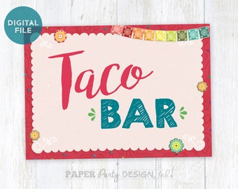 Taco TWOsday Party 5" x 7" Taco Bar Sign, Taco Bar Party Printable, Printable Taco Bar Sign, Digital Taco Bar 5" x 7" Sign, Taco Party Print