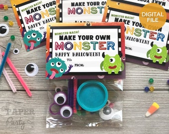 Halloween Printable, Make a Monster Bag Topper, Halloween Favor Bag Topper, Make A Monster Craft Kit, Halloween Kids Party Favor Printable