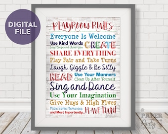 Playroom Rules Poster, 24" x 36" Playroom Rules Digitales Poster, Playroom Rules Poster Instant Download, Playroom Rules 24 x 36 Poster