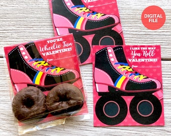 Valentine Roller Skate Donut Cards, Skate Printable Valentine Cards for Donuts, Skate Digital Donut Cards, Skate Donut Valentine Cards