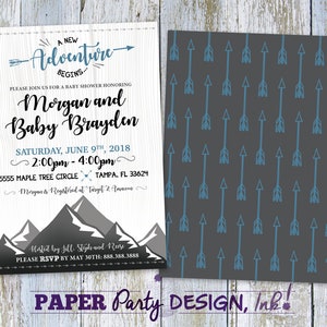 Digital Mountain Adventure Begins 5 x 7 Baby Shower Invitation, A New Adventure Begins 5 x 7 Baby Shower Invitation, Digital Mountain Shower